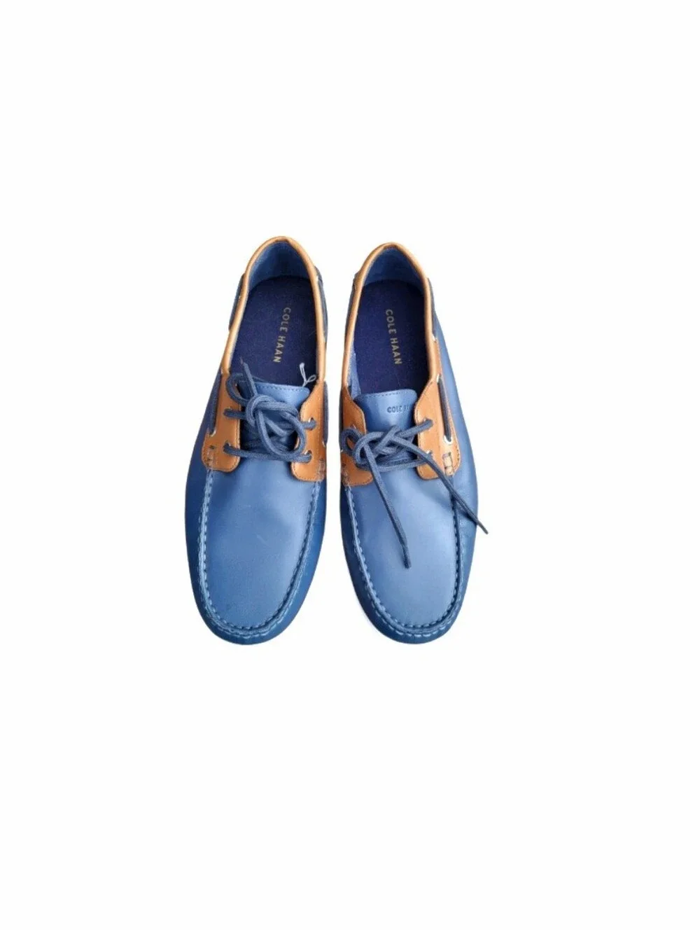 Cole Haan Leather Cornell 2 Eye Blue Brown Boat Shoe Loafer Preppy Dress Men 9